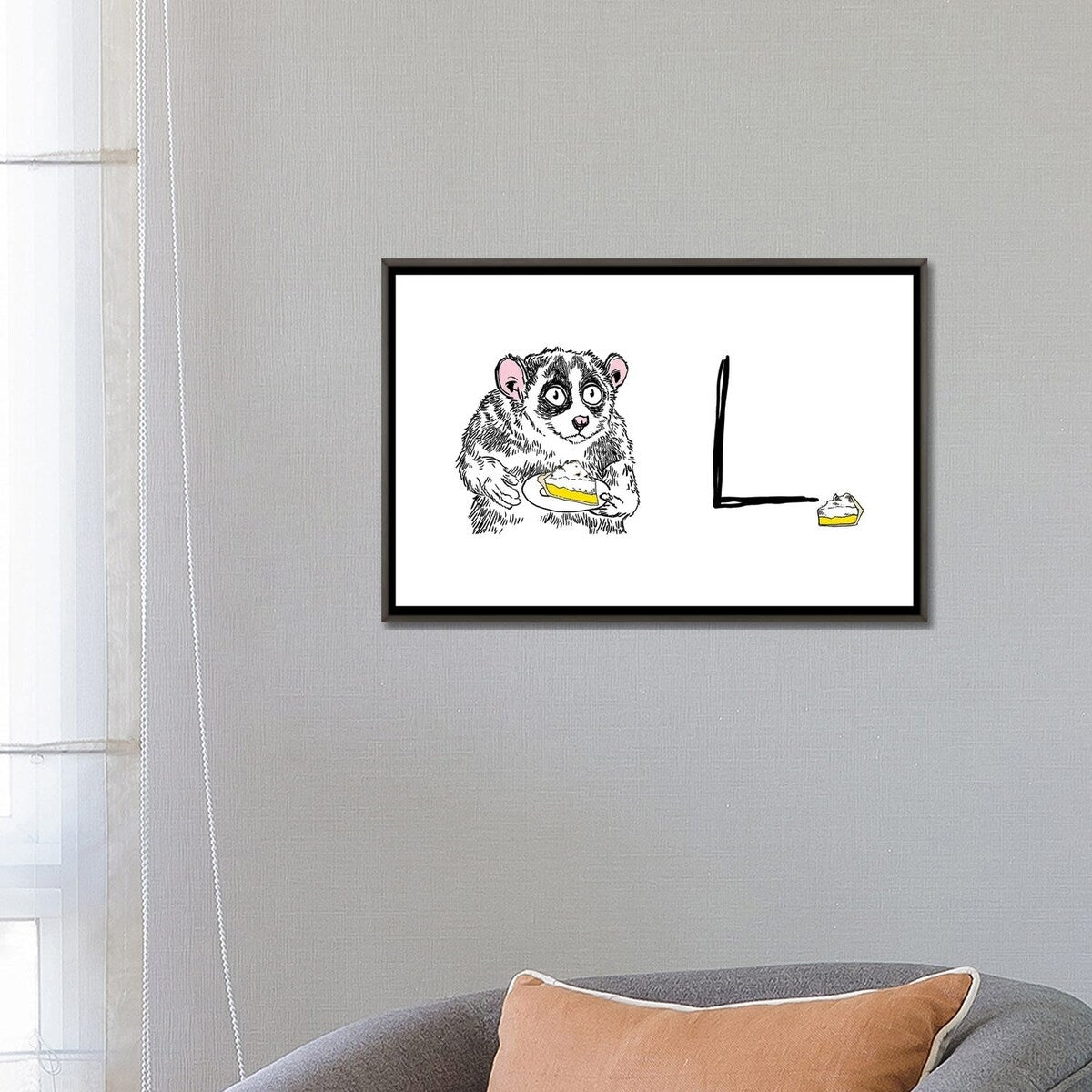 iCanvas "Alphabet Of Snacking Animals - Lemon Meringue Pie-Eating-Loris" by Jimbobart Framed