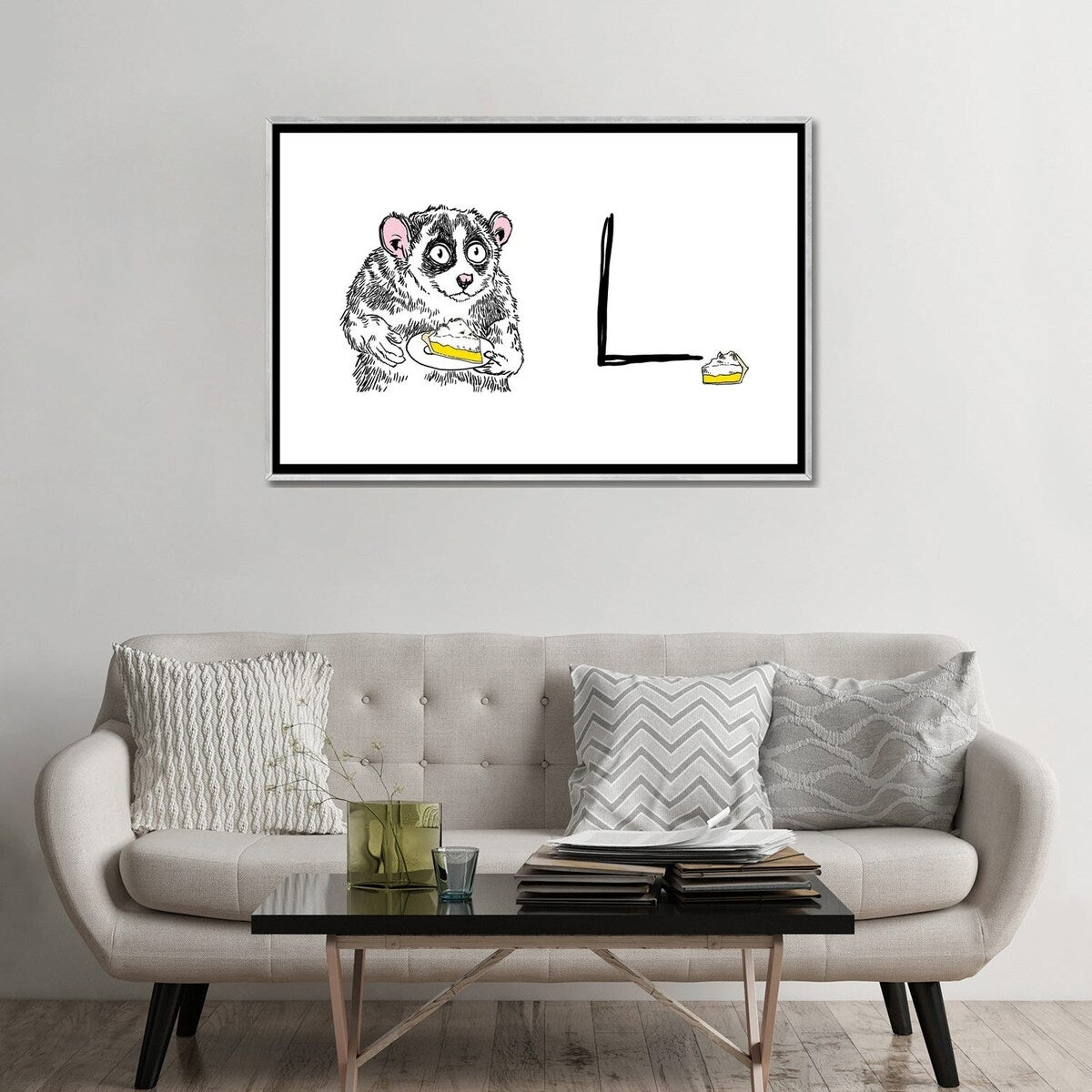 iCanvas "Alphabet Of Snacking Animals - Lemon Meringue Pie-Eating-Loris" by Jimbobart Framed
