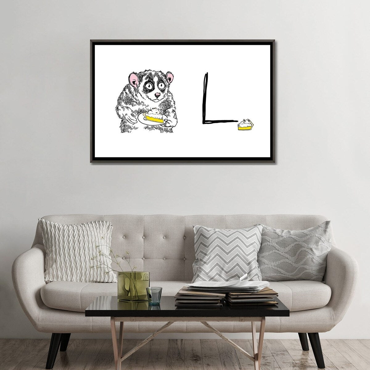 iCanvas "Alphabet Of Snacking Animals - Lemon Meringue Pie-Eating-Loris" by Jimbobart Framed