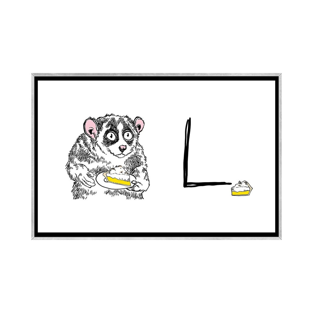iCanvas "Alphabet Of Snacking Animals - Lemon Meringue Pie-Eating-Loris" by Jimbobart Framed