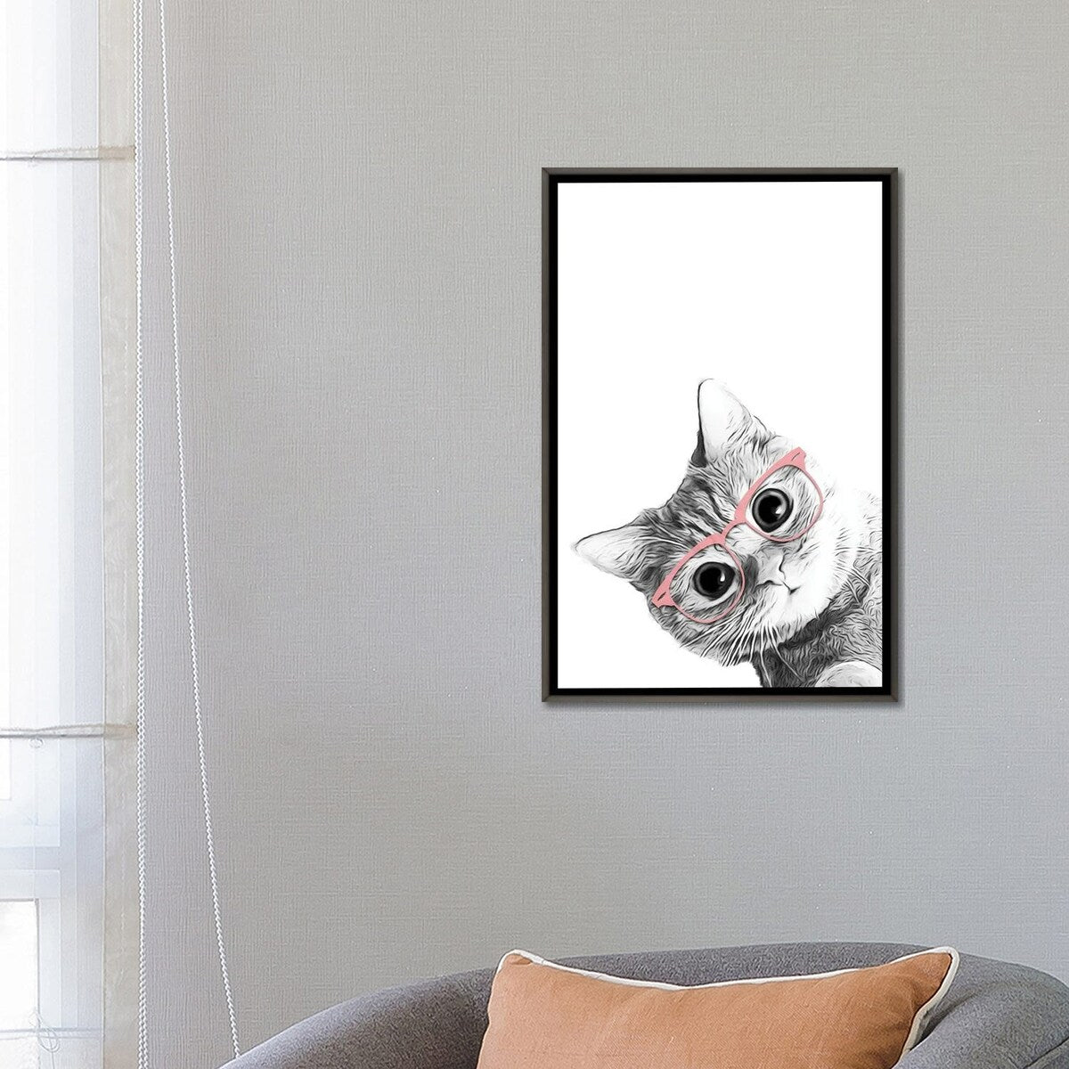 iCanvas "Baby Cat With Pink Glasses" by Printable Lisa's Pets Framed