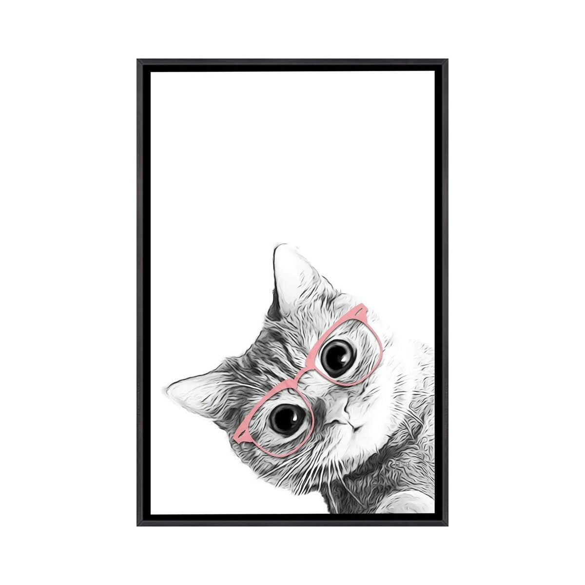 iCanvas "Baby Cat With Pink Glasses" by Printable Lisa's Pets Framed