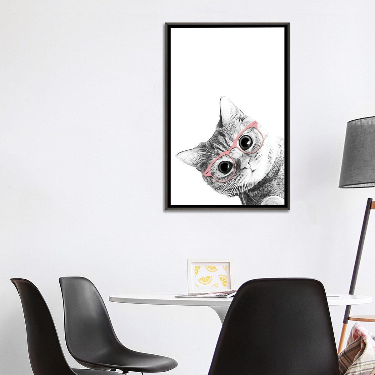 iCanvas "Baby Cat With Pink Glasses" by Printable Lisa's Pets Framed