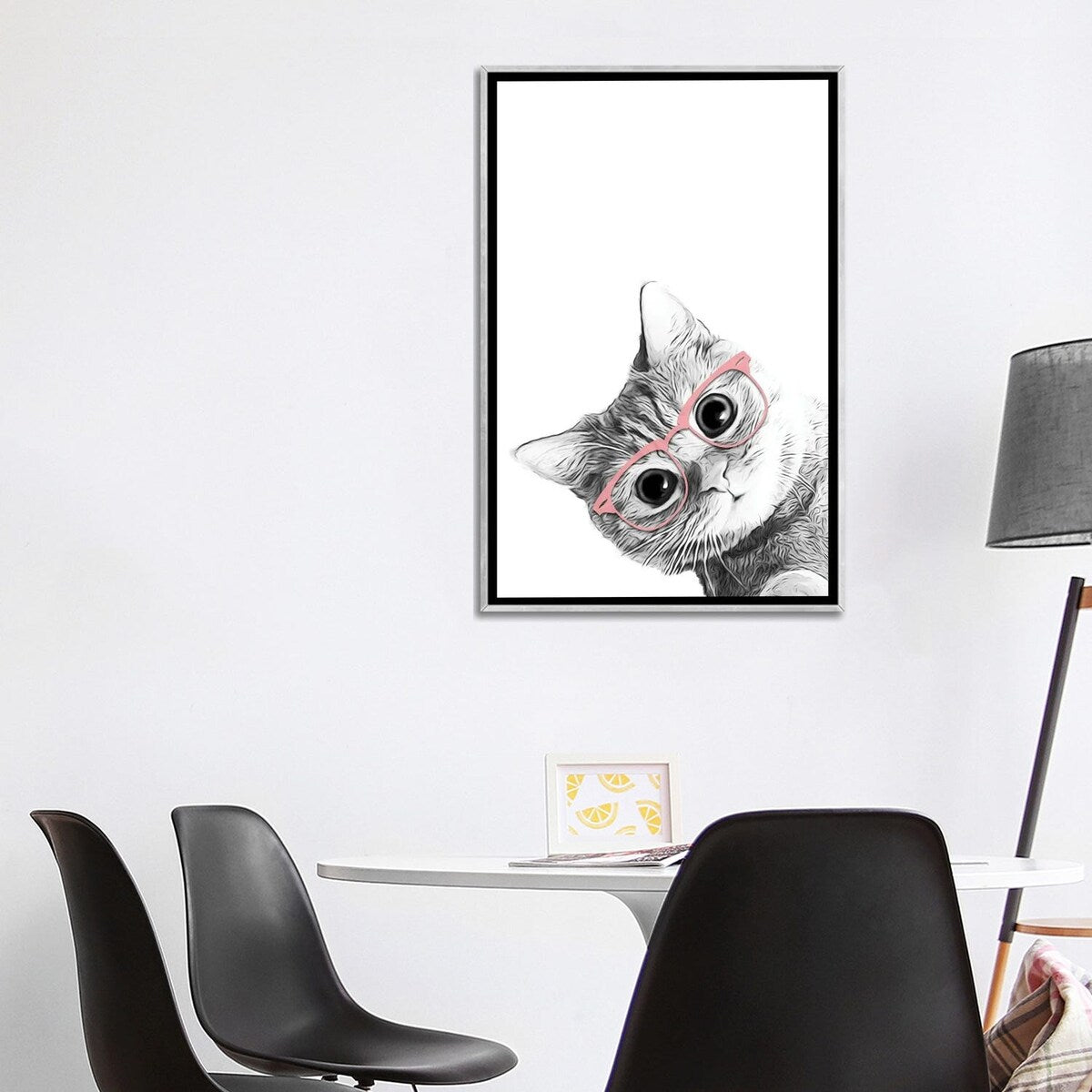 iCanvas "Baby Cat With Pink Glasses" by Printable Lisa's Pets Framed