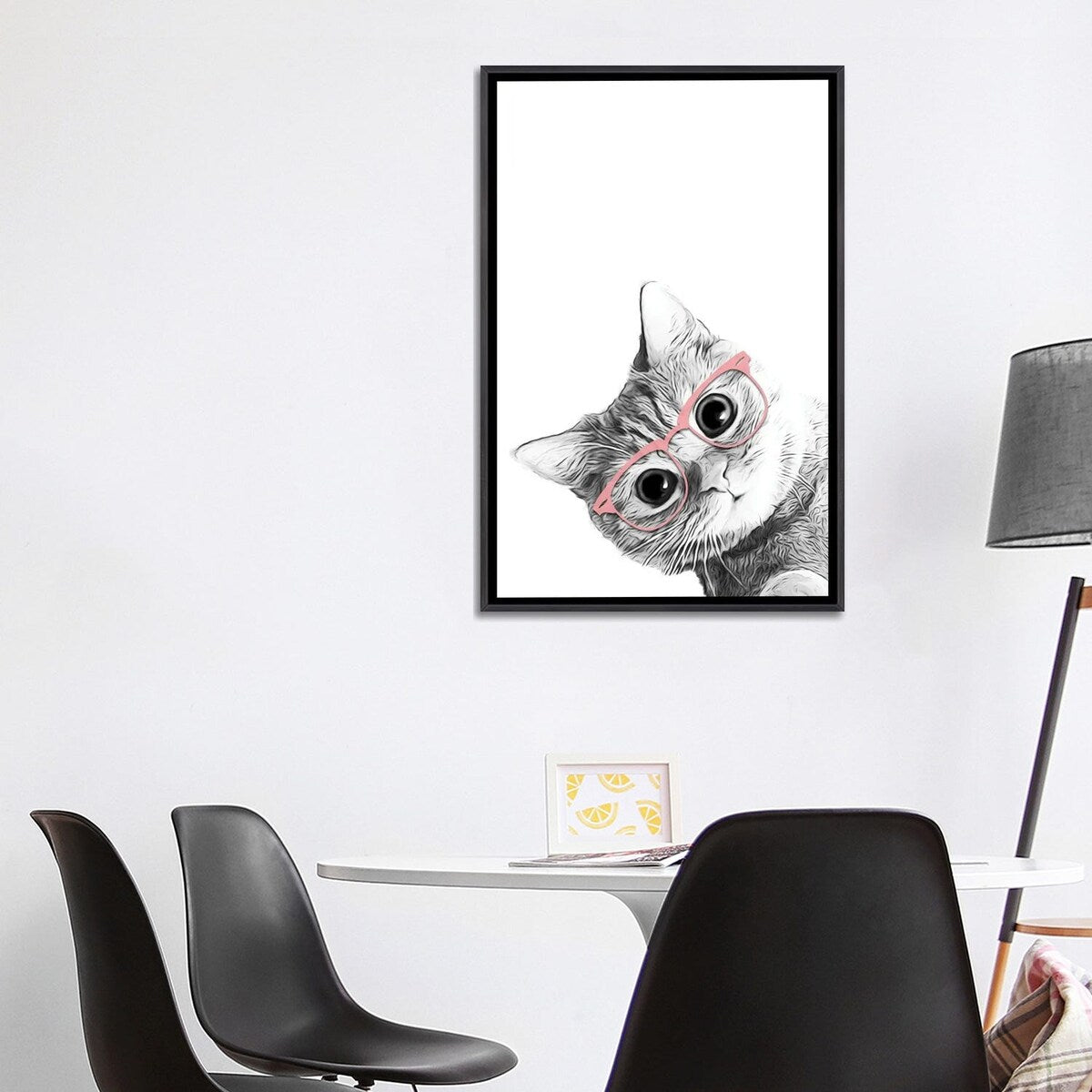 iCanvas "Baby Cat With Pink Glasses" by Printable Lisa's Pets Framed