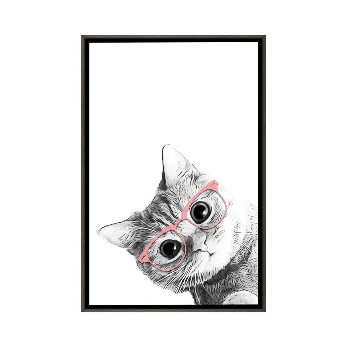 iCanvas "Baby Cat With Pink Glasses" by Printable Lisa's Pets Framed