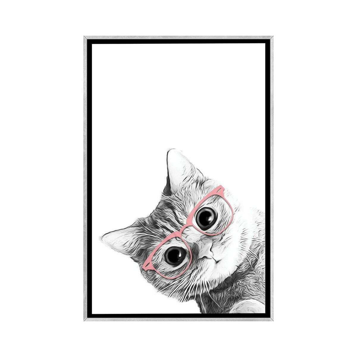 iCanvas "Baby Cat With Pink Glasses" by Printable Lisa's Pets Framed