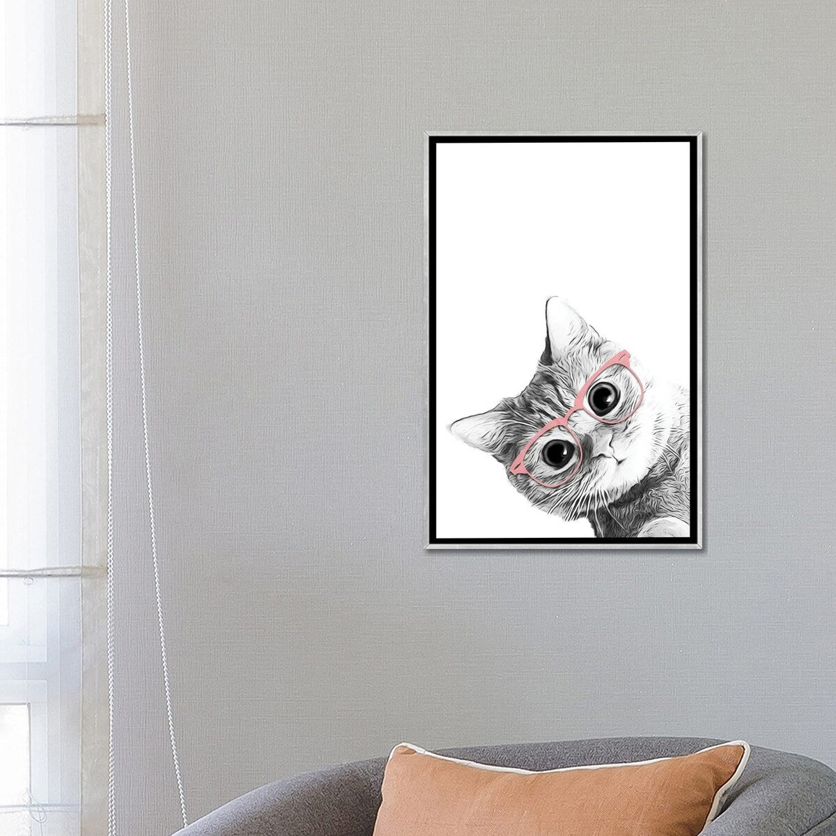iCanvas "Baby Cat With Pink Glasses" by Printable Lisa's Pets Framed