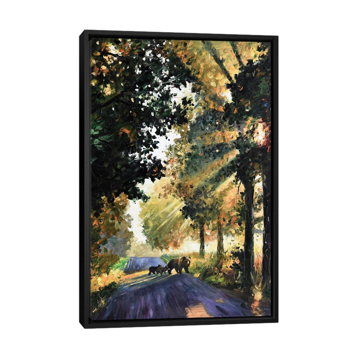 iCanvas "Bear Family Crossing The Road" by Daniel Wall Framed