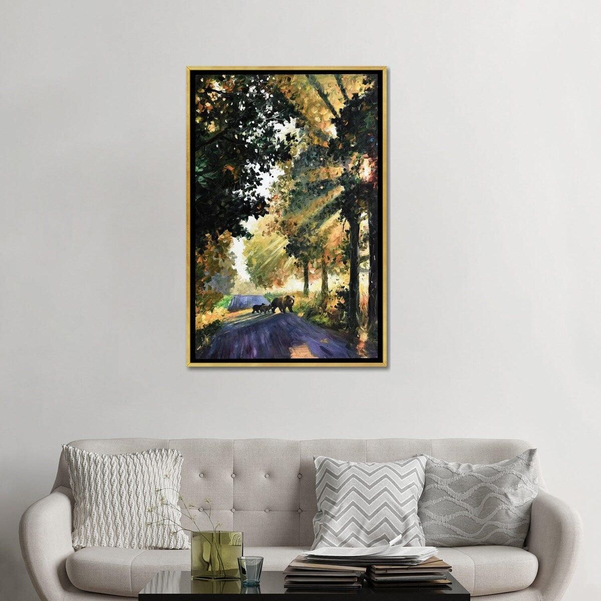 iCanvas "Bear Family Crossing The Road" by Daniel Wall Framed