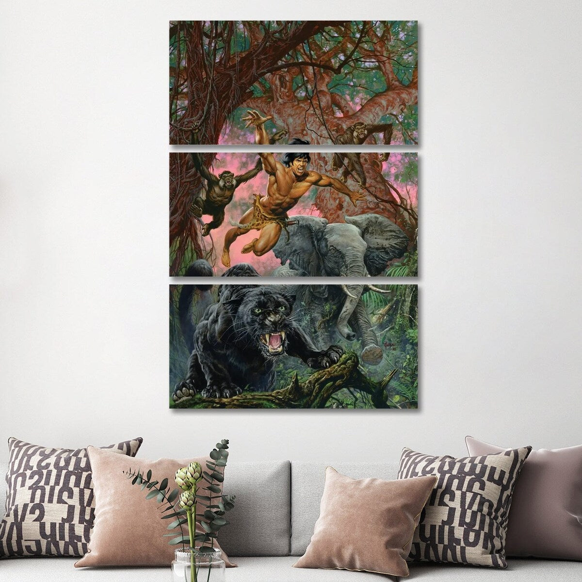 iCanvas "Beasts Of Tarzan" by Joe Jusko 3-Piece Canvas Wall Art Set