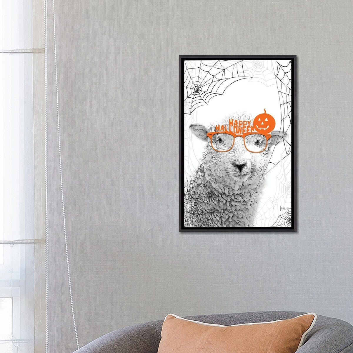 iCanvas "Black And White Sheep With Halloween Glasses" by Printable Lisa's Pets Framed