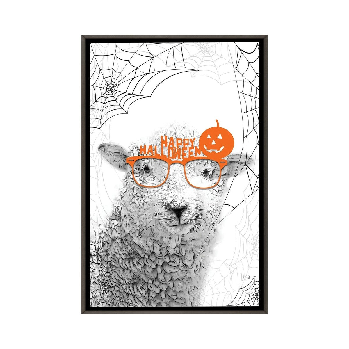 iCanvas "Black And White Sheep With Halloween Glasses" by Printable Lisa's Pets Framed