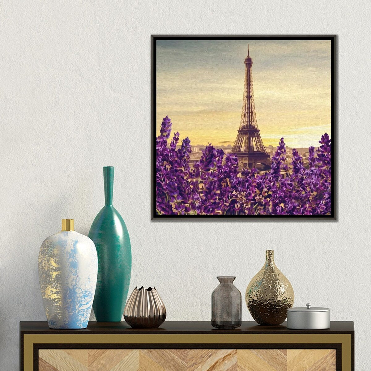 iCanvas "Blooming Lavender Against Of Paris" by Ievgeniia Bidiuk Framed