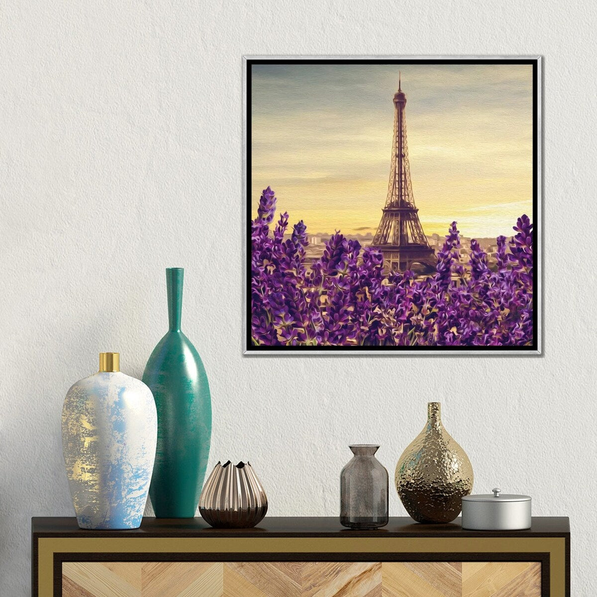 iCanvas "Blooming Lavender Against Of Paris" by Ievgeniia Bidiuk Framed