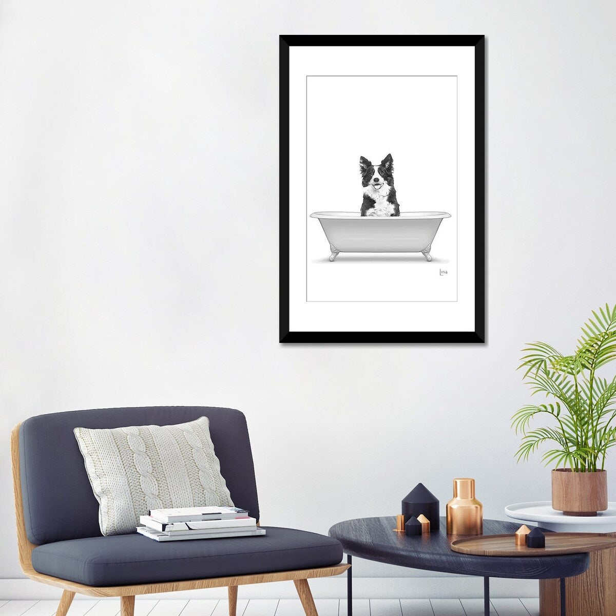 iCanvas "Border Collie Dog In Bathtub" by Printable Lisa's Pets