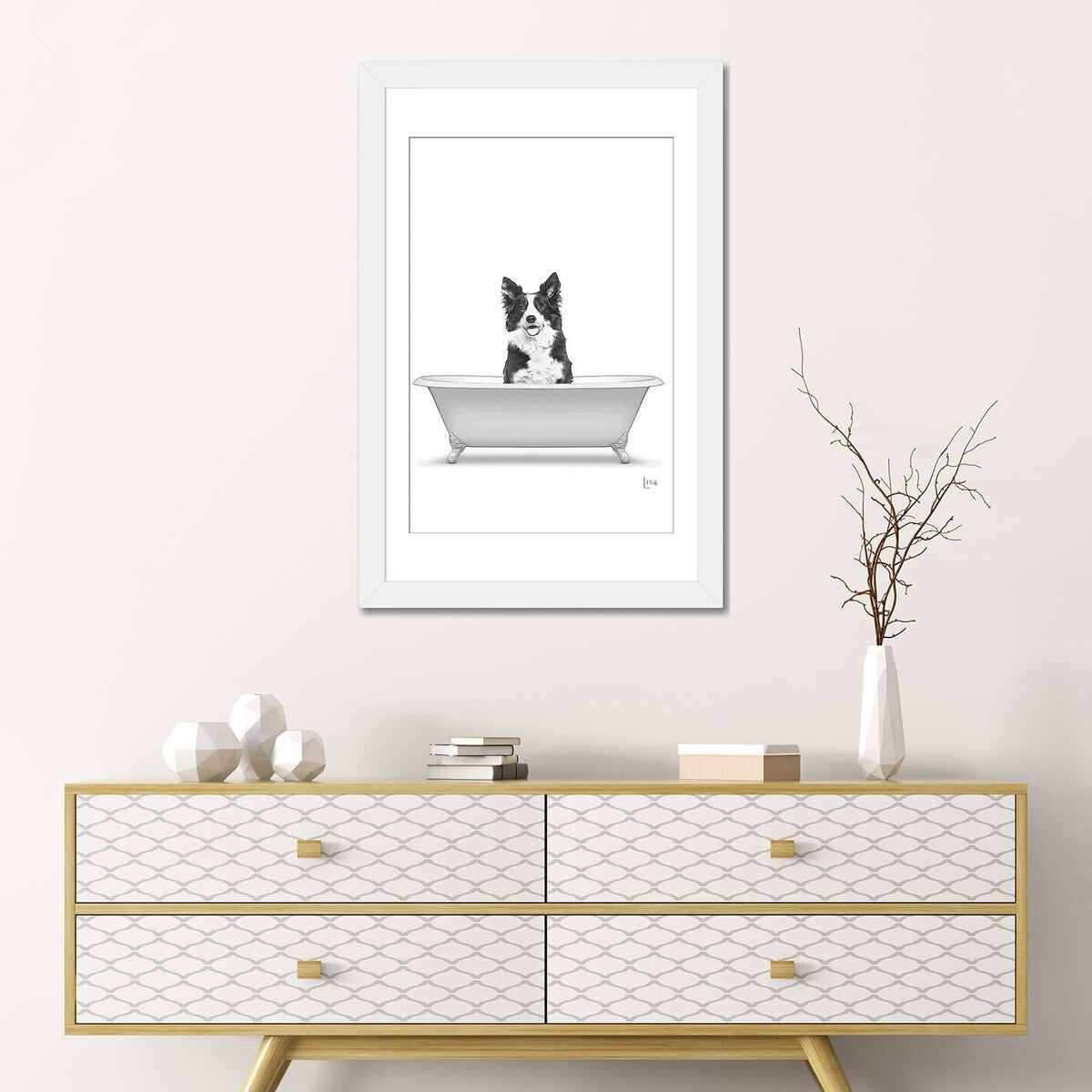 iCanvas "Border Collie Dog In Bathtub" by Printable Lisa's Pets