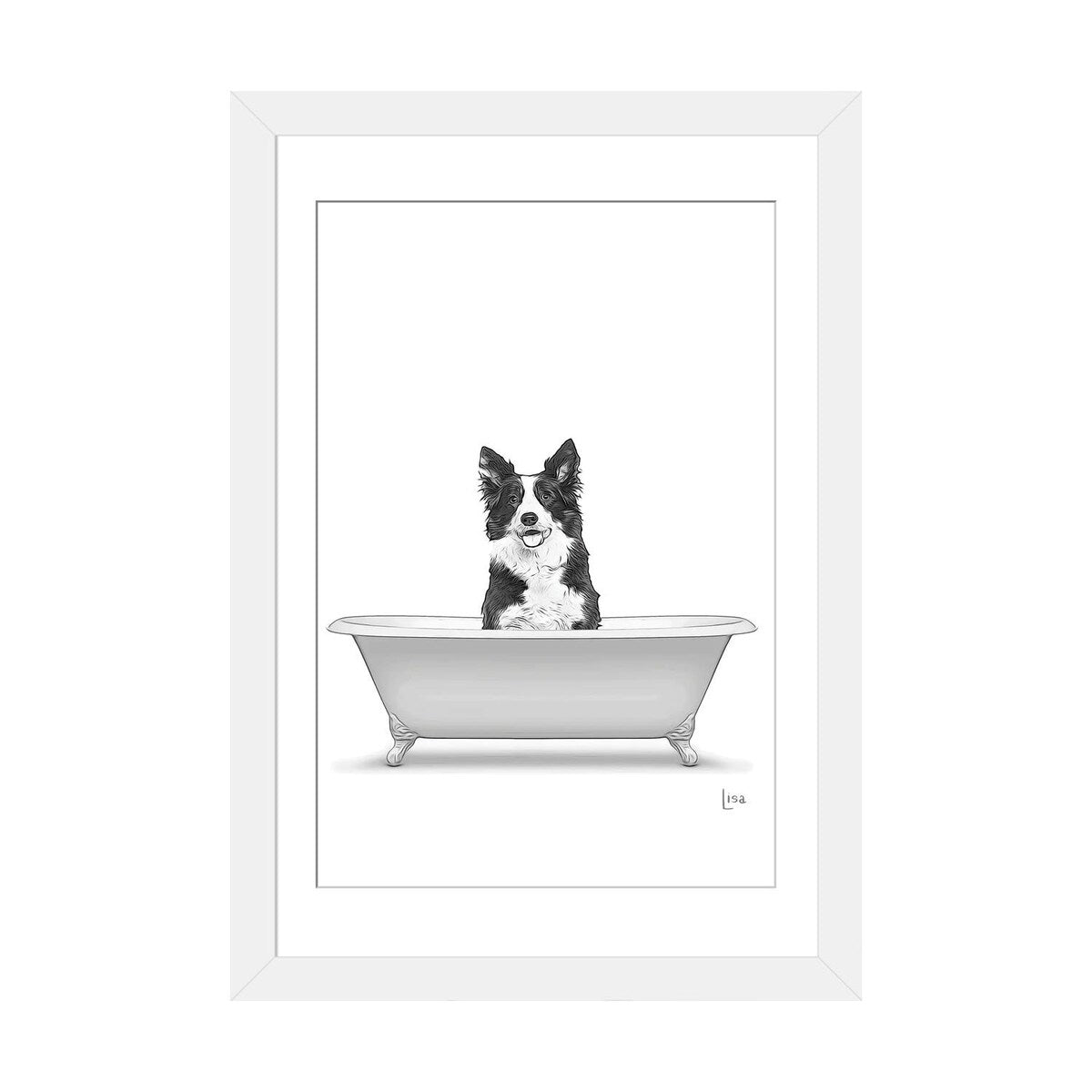 iCanvas "Border Collie Dog In Bathtub" by Printable Lisa's Pets