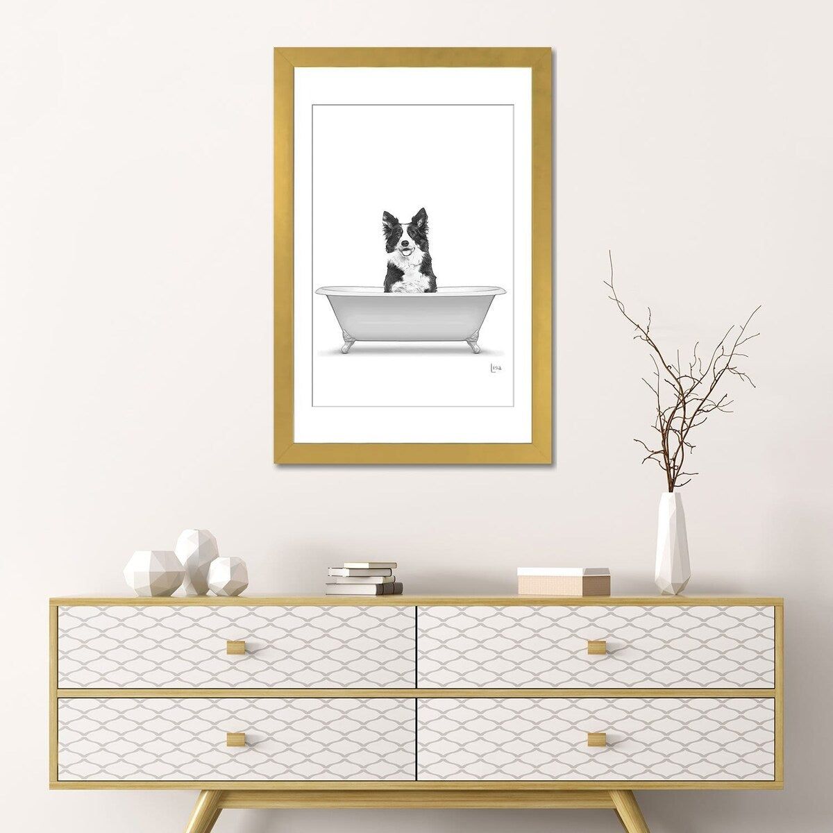 iCanvas "Border Collie Dog In Bathtub" by Printable Lisa's Pets