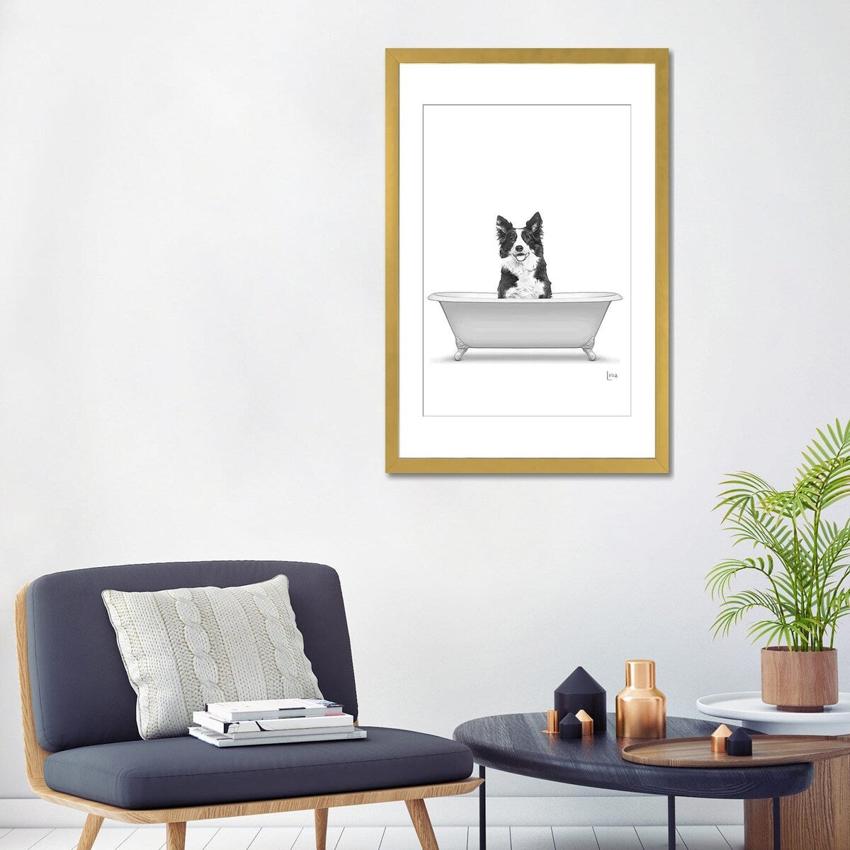 iCanvas "Border Collie Dog In Bathtub" by Printable Lisa's Pets