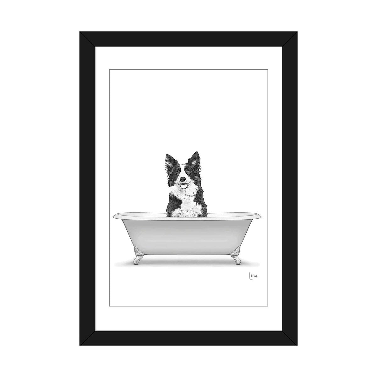 iCanvas "Border Collie Dog In Bathtub" by Printable Lisa's Pets