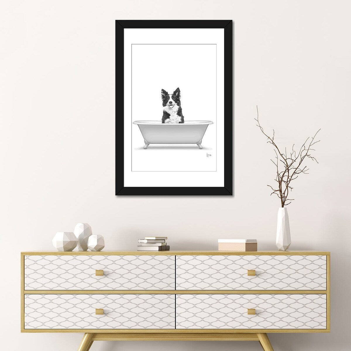 iCanvas "Border Collie Dog In Bathtub" by Printable Lisa's Pets