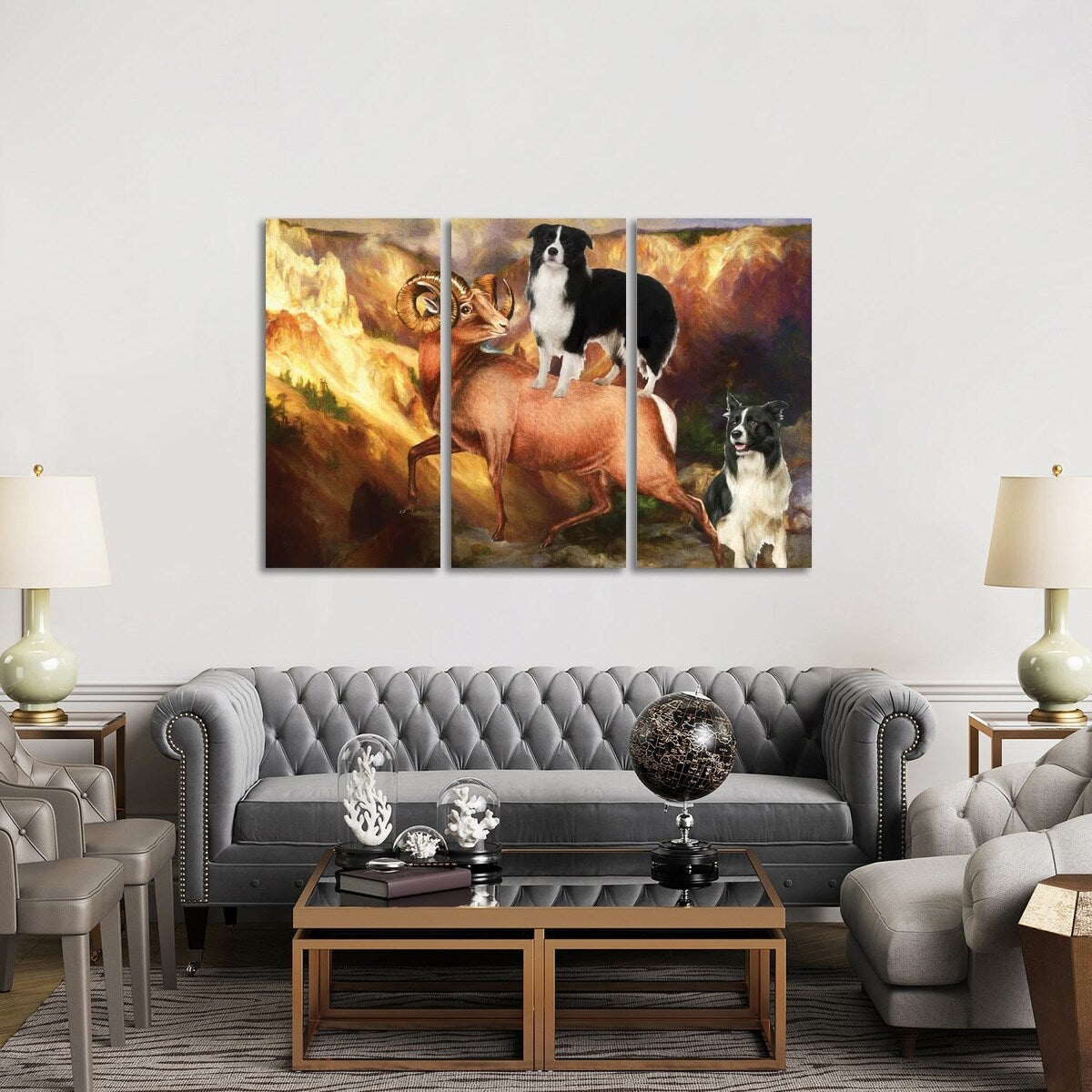iCanvas "Border Collie Grand Canyon Bighorn" by Nobility Dogs 3-Piece Wall Art Set