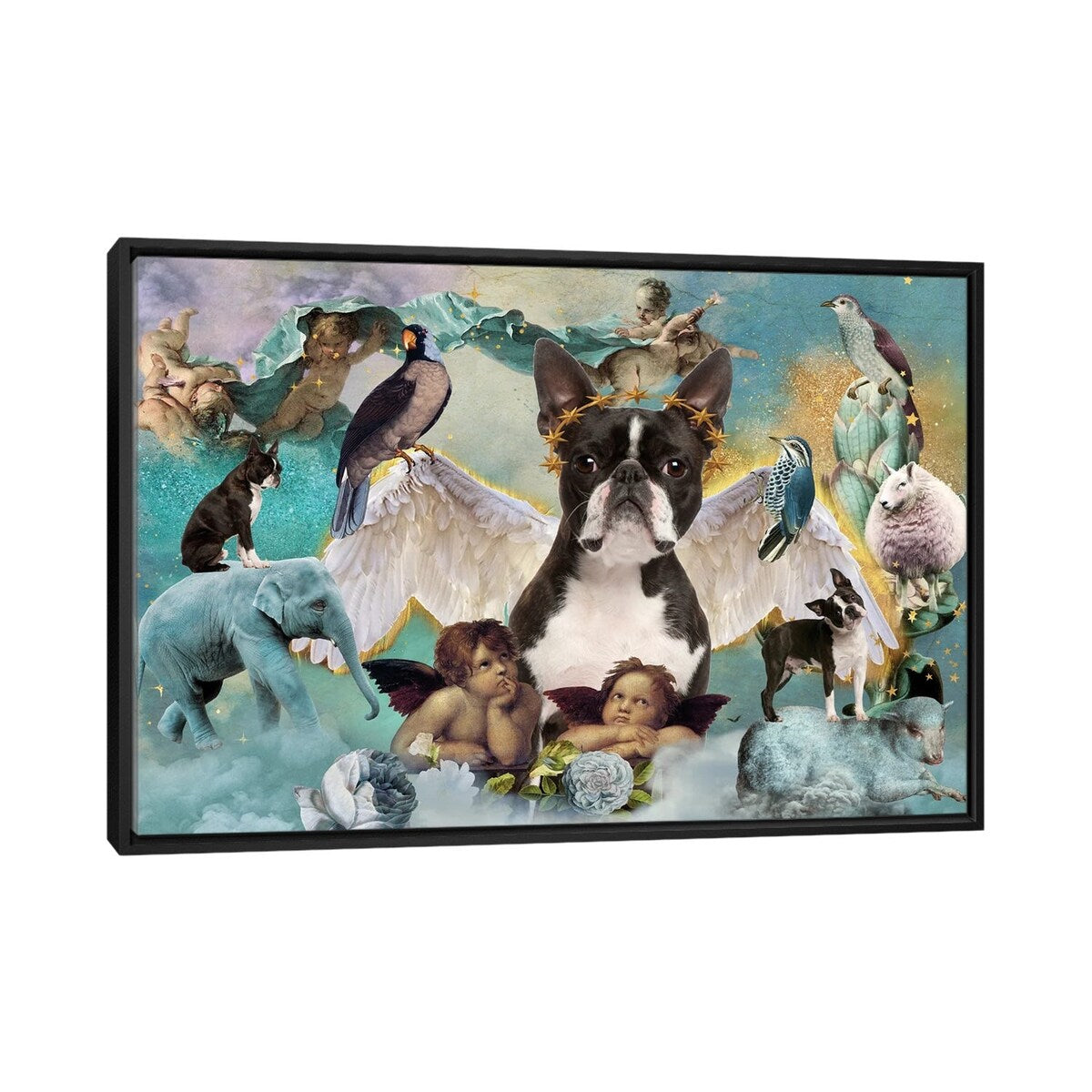 iCanvas "Boston Terrier All Dogs Go To Heaven" by Nobility Dogs Framed