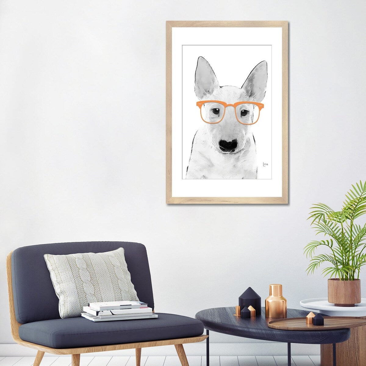 iCanvas "Bullterrier With Orange Glasses" by Printable Lisa's Pets