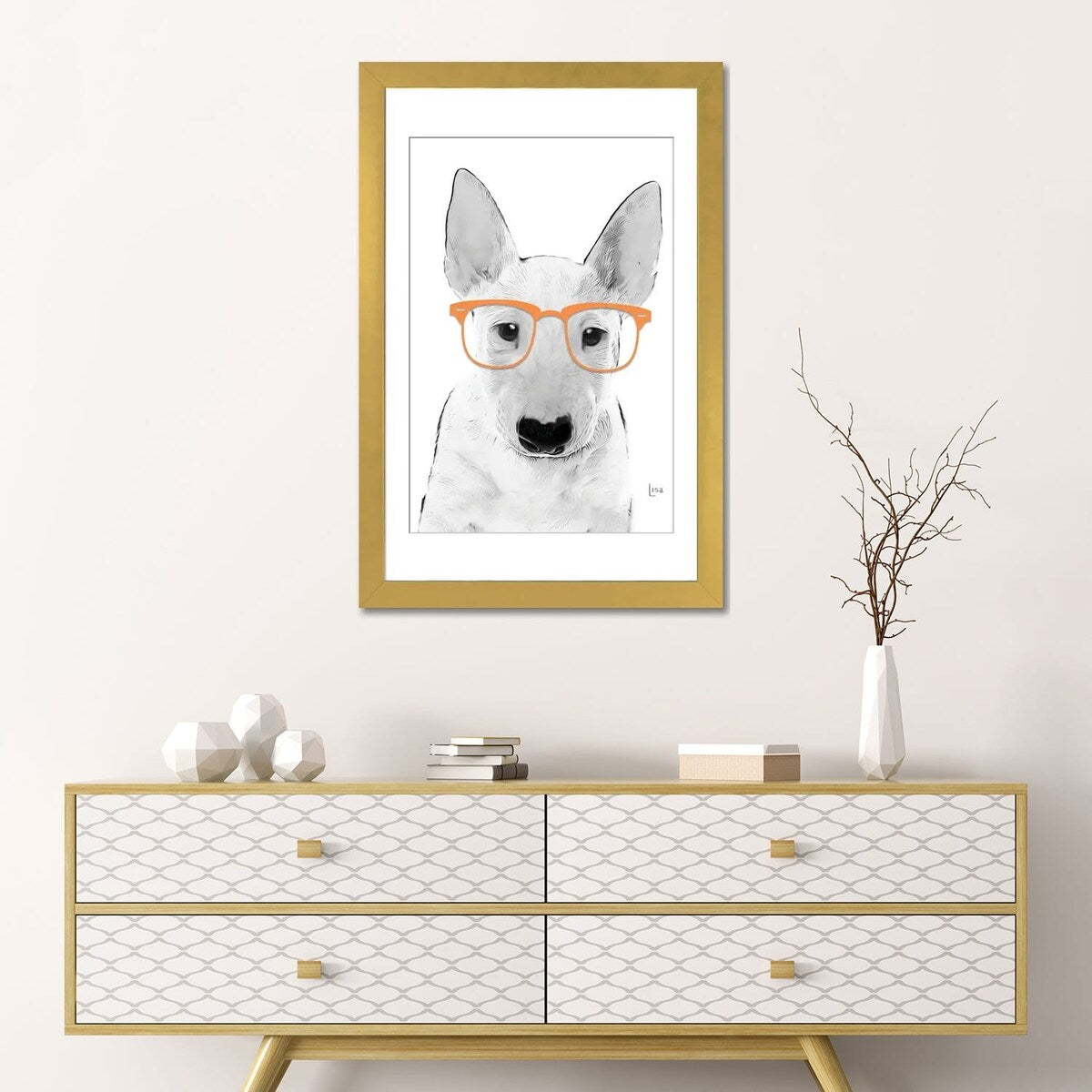 iCanvas "Bullterrier With Orange Glasses" by Printable Lisa's Pets