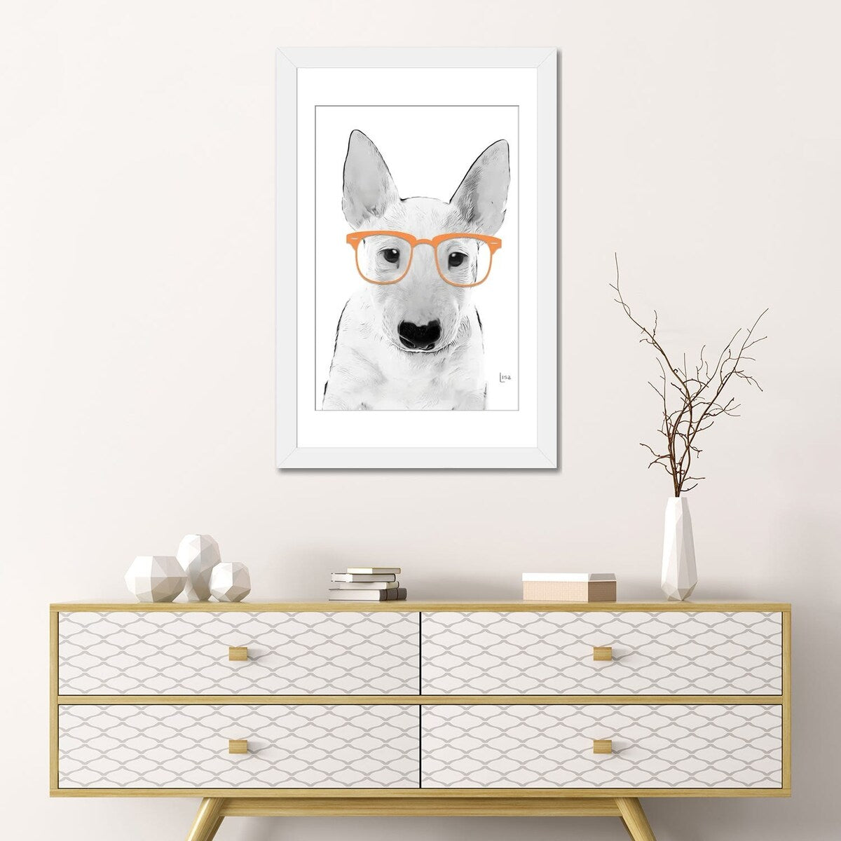 iCanvas "Bullterrier With Orange Glasses" by Printable Lisa's Pets