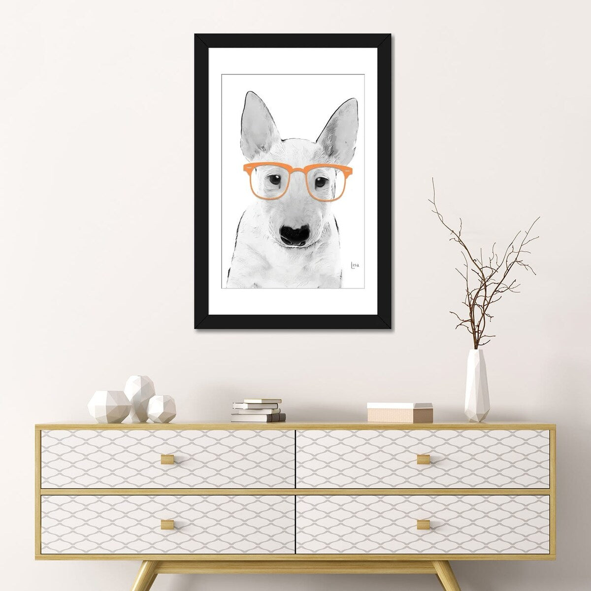 iCanvas "Bullterrier With Orange Glasses" by Printable Lisa's Pets