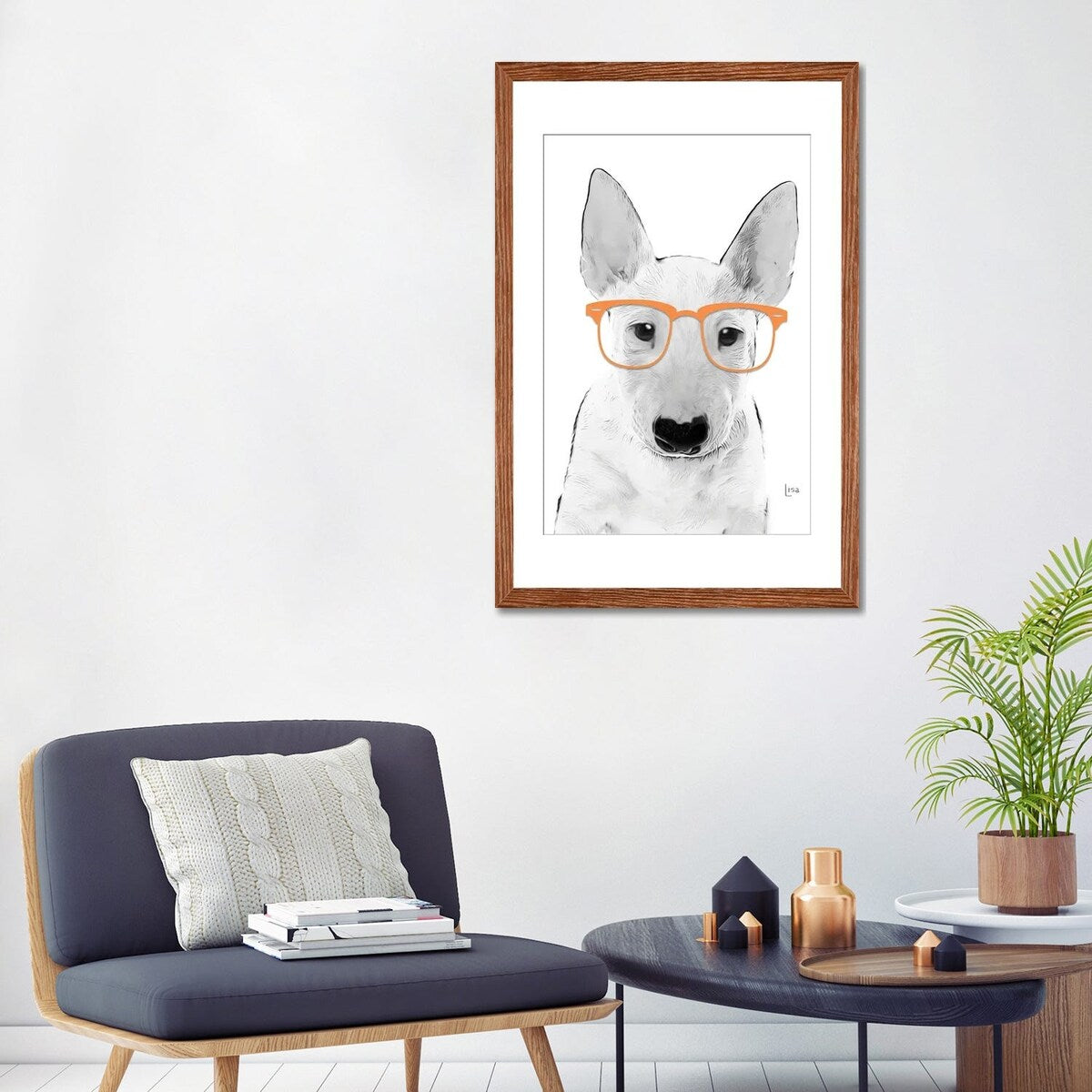 iCanvas "Bullterrier With Orange Glasses" by Printable Lisa's Pets