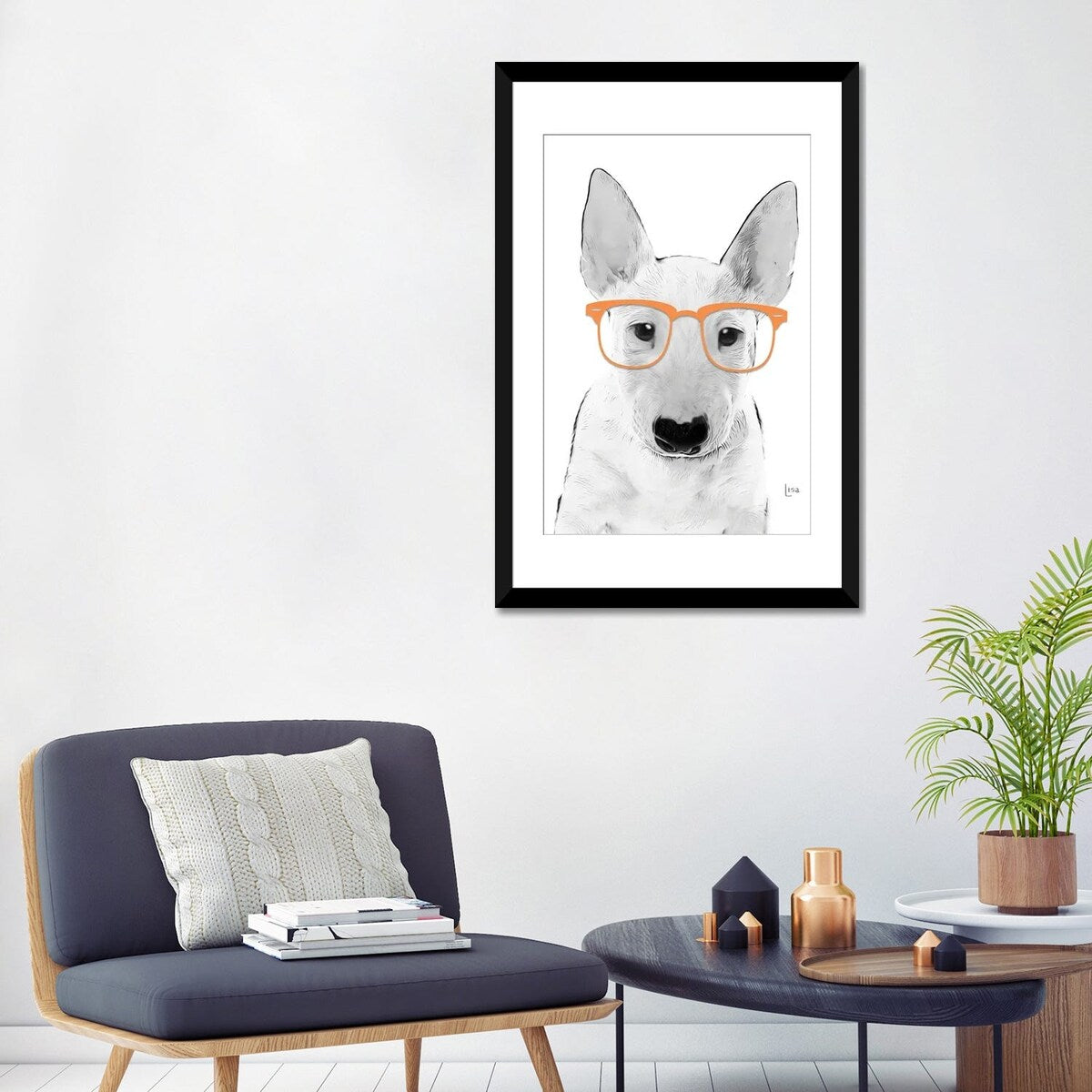 iCanvas "Bullterrier With Orange Glasses" by Printable Lisa's Pets