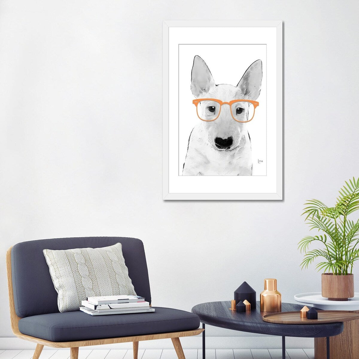 iCanvas "Bullterrier With Orange Glasses" by Printable Lisa's Pets