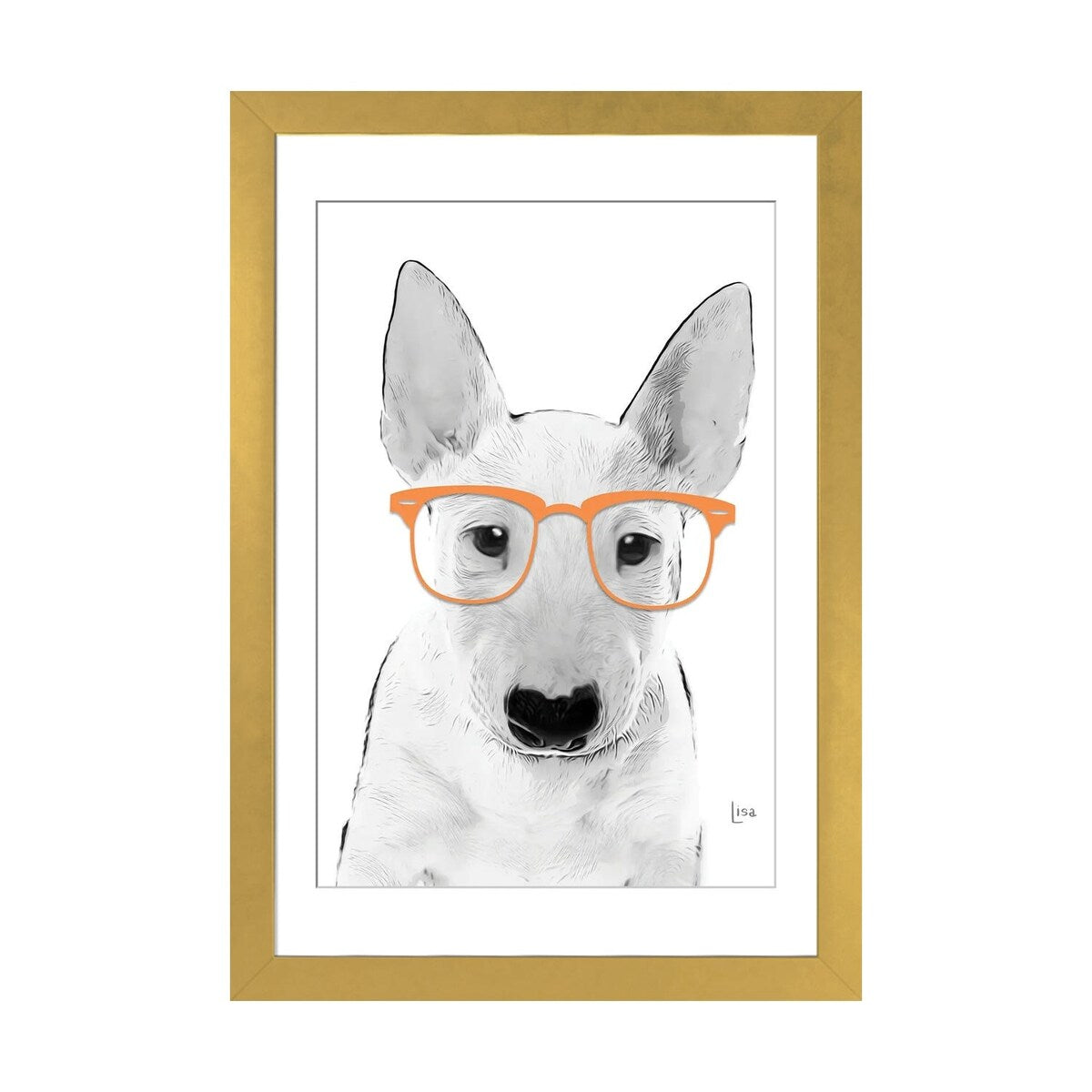 iCanvas "Bullterrier With Orange Glasses" by Printable Lisa's Pets