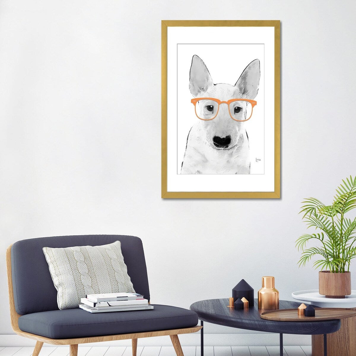 iCanvas "Bullterrier With Orange Glasses" by Printable Lisa's Pets