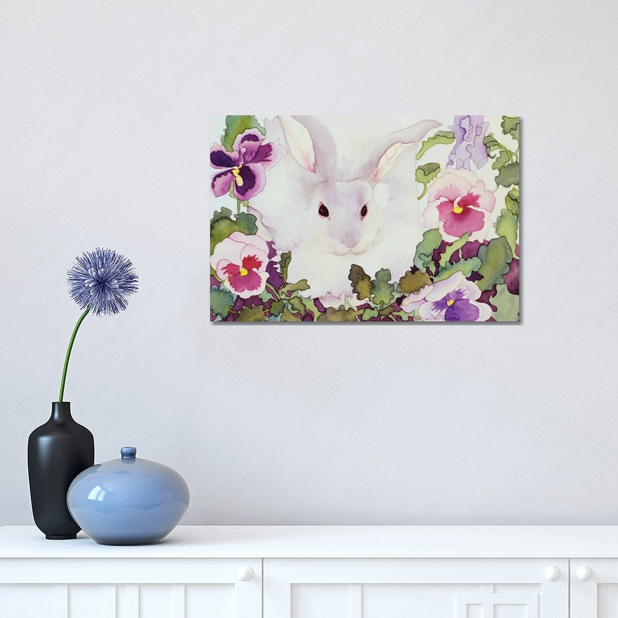 iCanvas "Bunny with Pansies" by Carissa Luminess Canvas Print