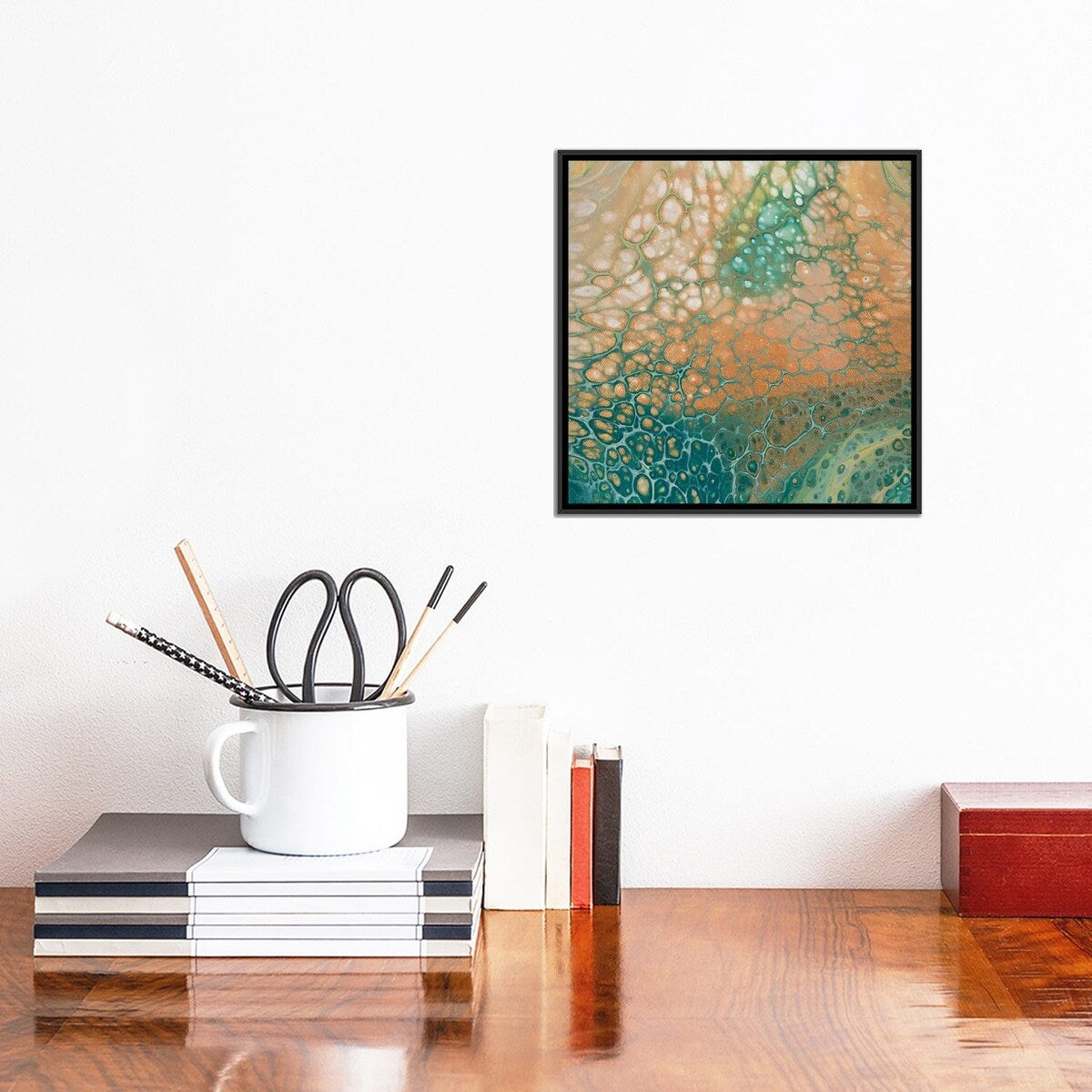 iCanvas "Caramel Teal Mesh" by Ocllo Mason Framed