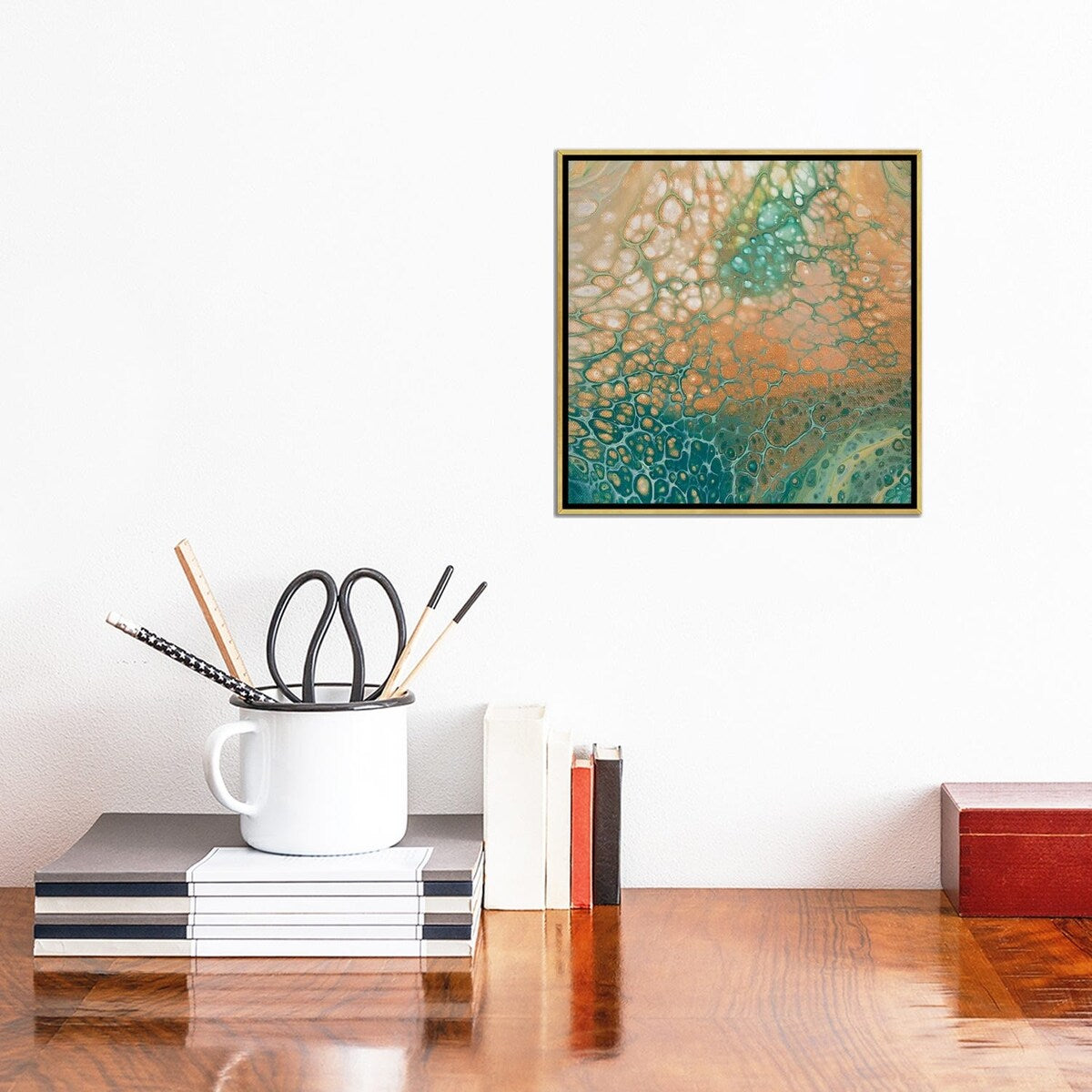 iCanvas "Caramel Teal Mesh" by Ocllo Mason Framed
