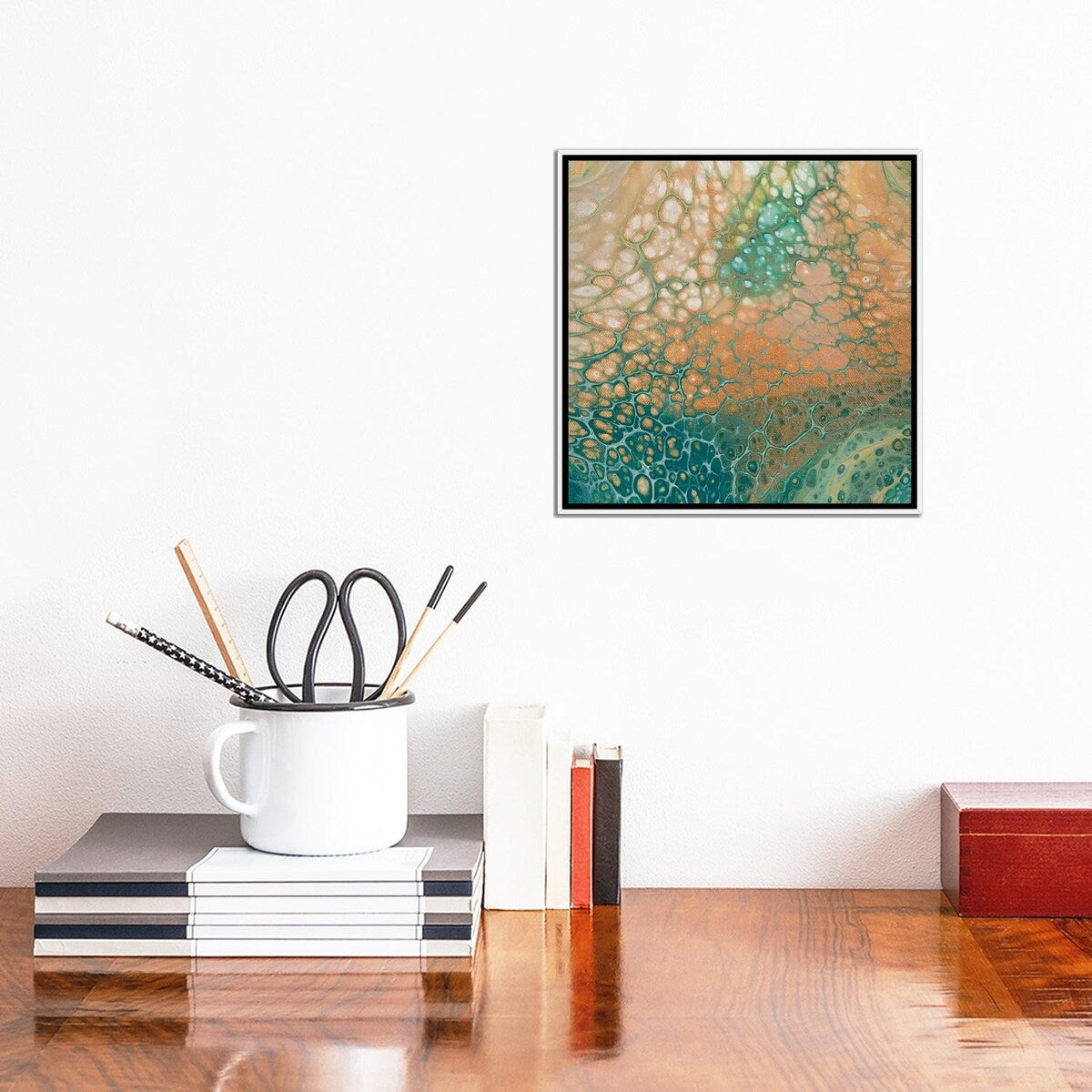 iCanvas "Caramel Teal Mesh" by Ocllo Mason Framed