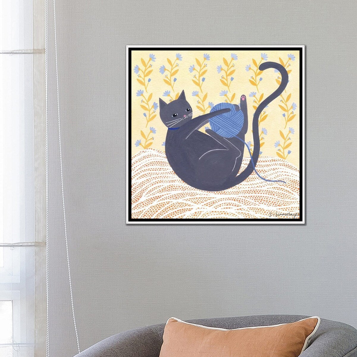 iCanvas "Cat With Wool" by Sian Summerhayes Framed