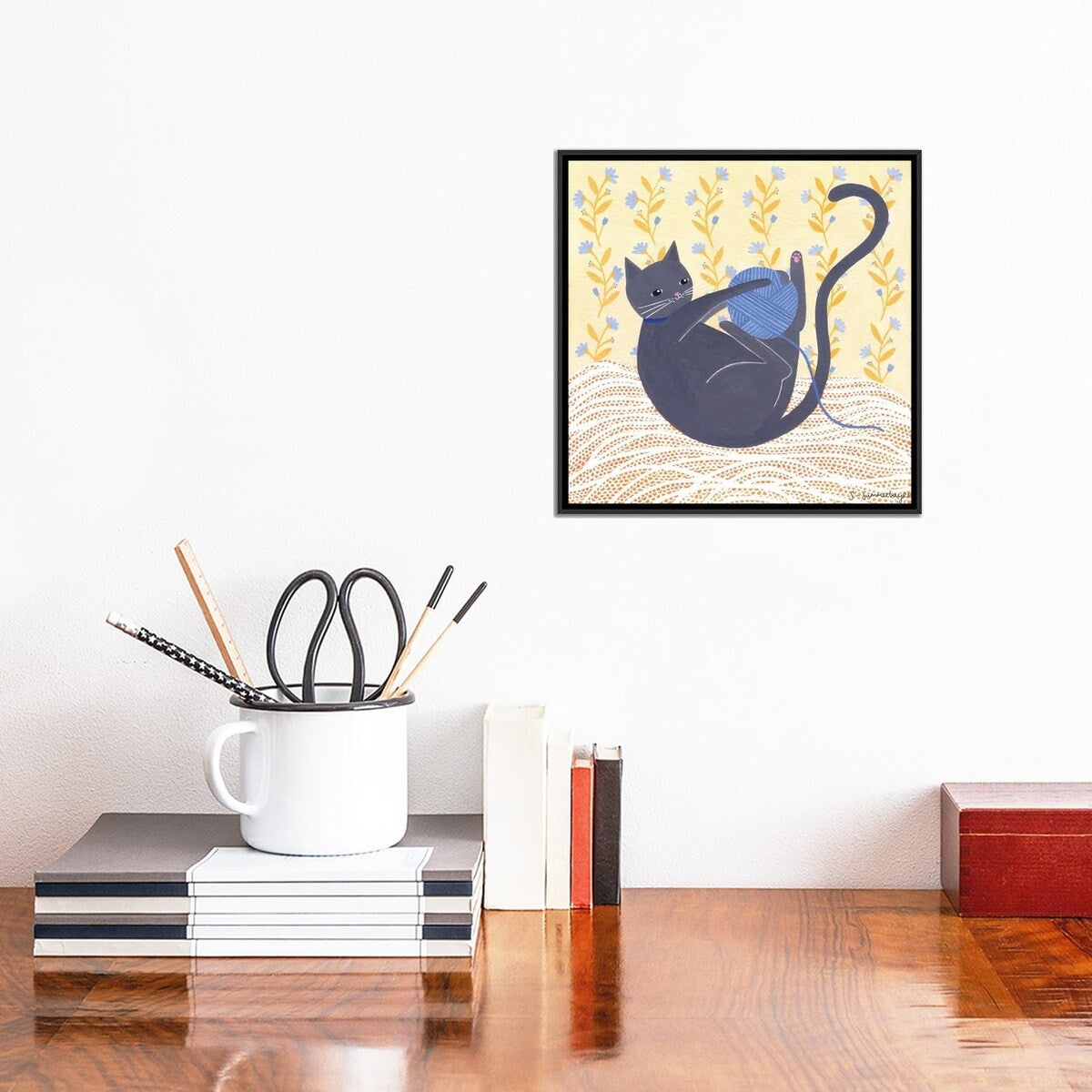 iCanvas "Cat With Wool" by Sian Summerhayes Framed