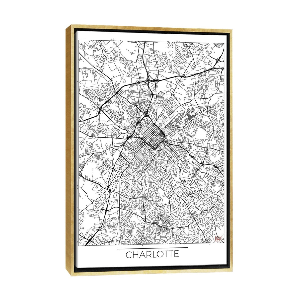 iCanvas "Charlotte Minimal Urban Blueprint Map" by Hubert Roguski Framed