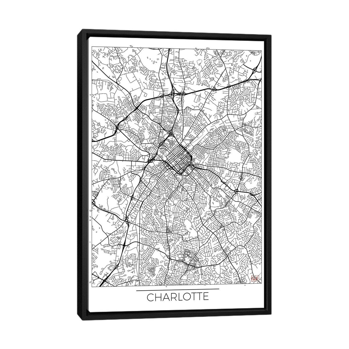 iCanvas "Charlotte Minimal Urban Blueprint Map" by Hubert Roguski Framed