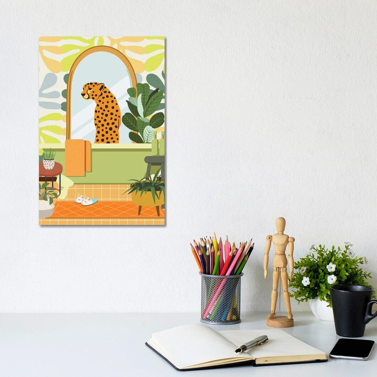 iCanvas "Cheetah In Matisse Bathroom Decor" by Jania Sharipzhanova Canvas Print