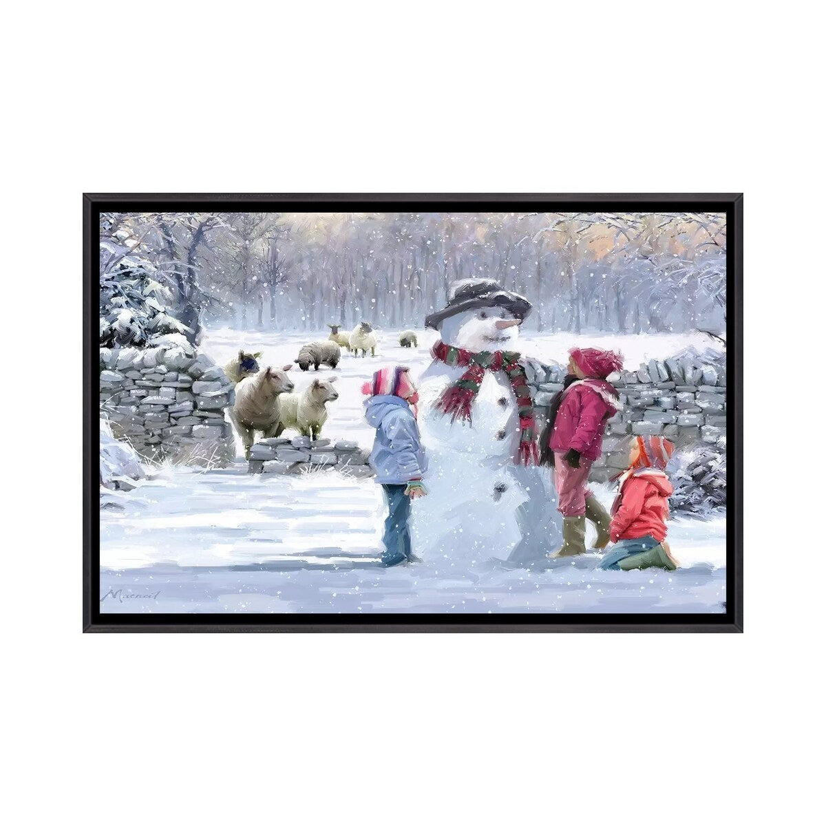 iCanvas "Children Building Snowman" by The Macneil Studio Framed