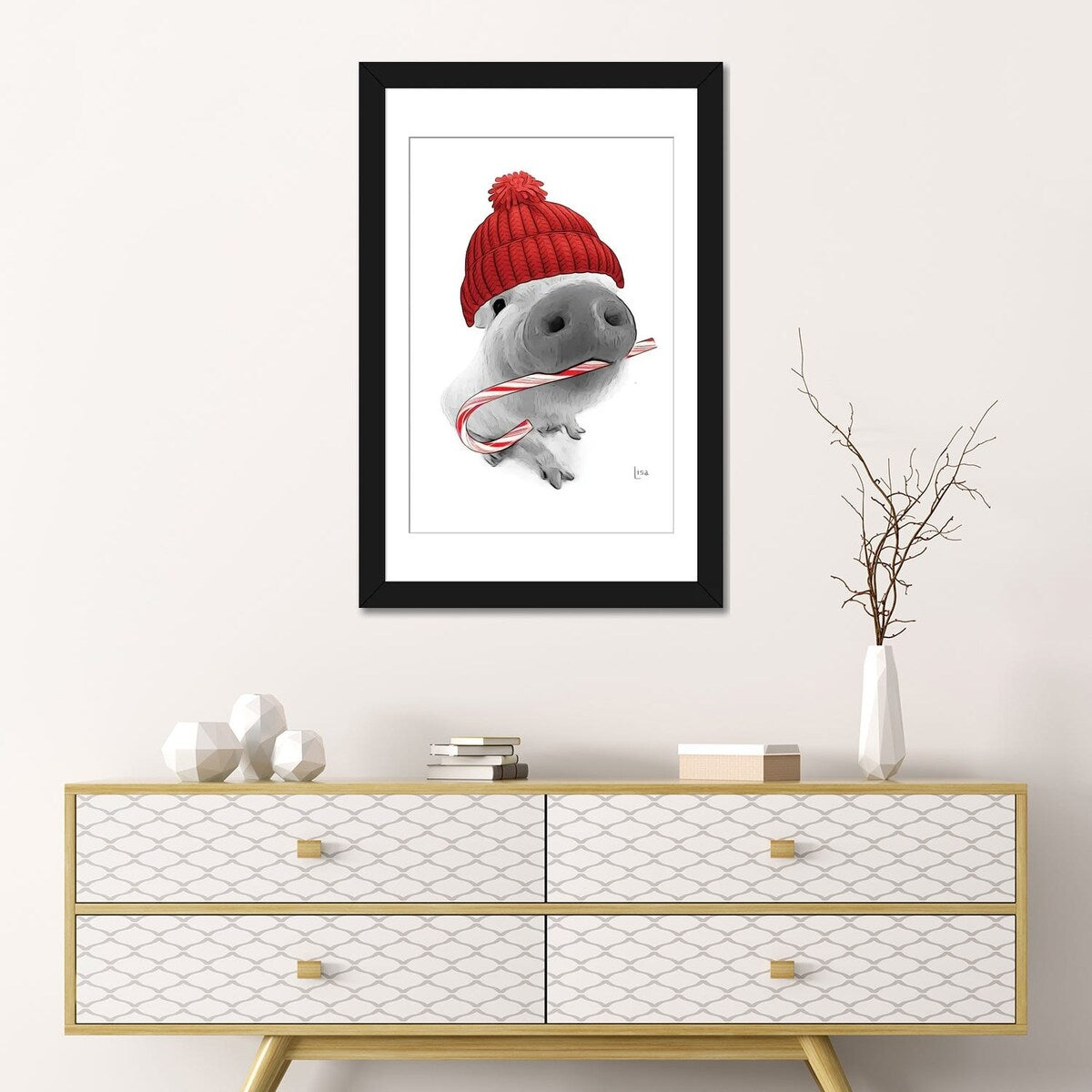 iCanvas "Christmas Pig With Hat" by Printable Lisa's Pets