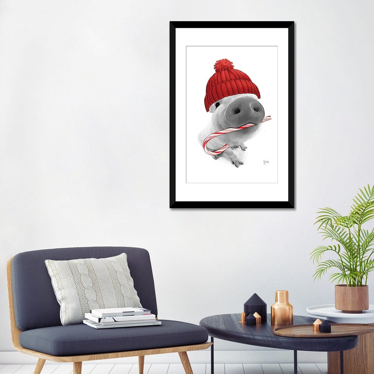 iCanvas "Christmas Pig With Hat" by Printable Lisa's Pets