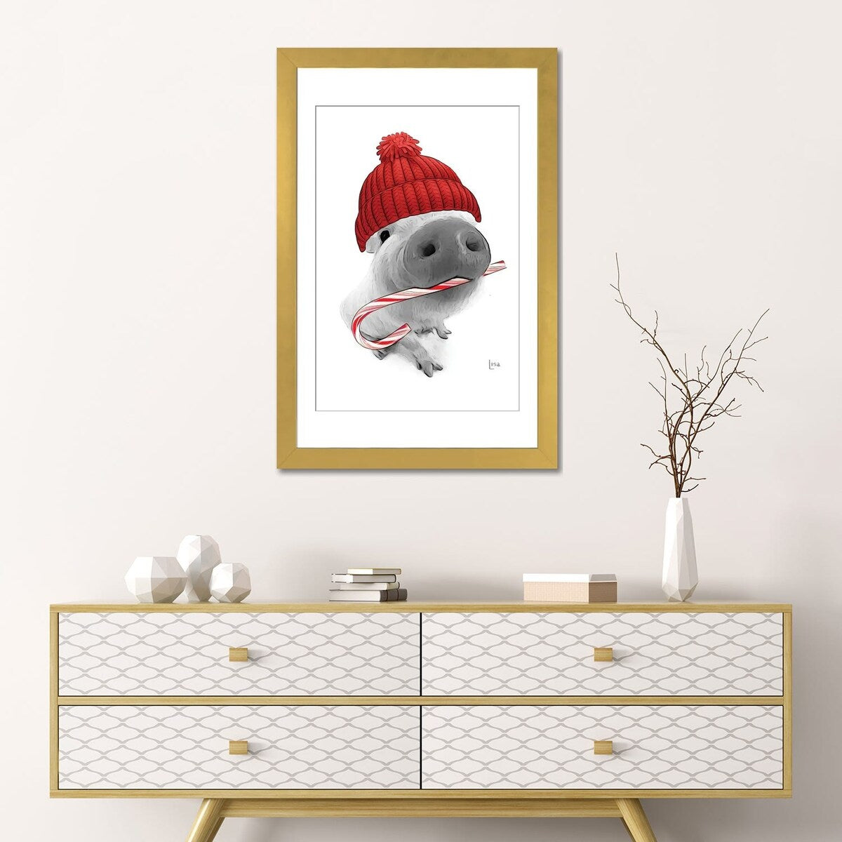 iCanvas "Christmas Pig With Hat" by Printable Lisa's Pets